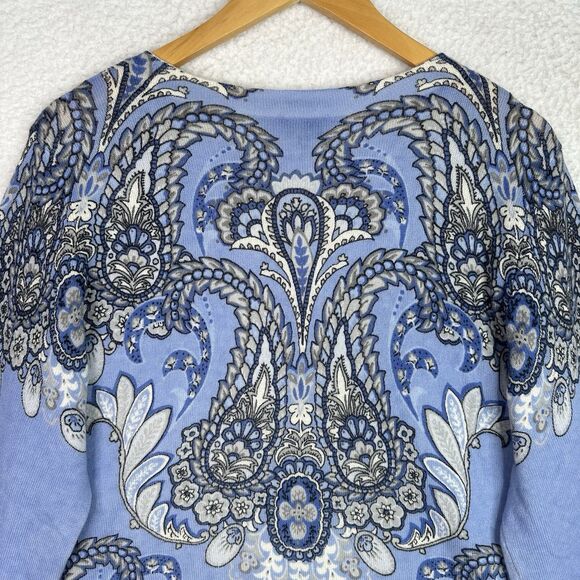 Talbots Audrey 100% Cashmere Sweater XL Blue Paisley Medallion - Picture 8 of 15